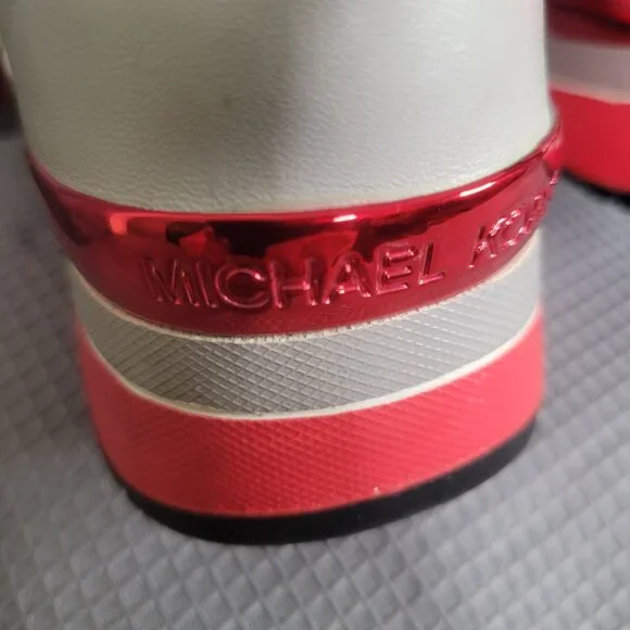 Michael Kors Womens Size 7M Sneakers Allie Perforated Leather Lace-up Gray Red - Picture 10 of 12